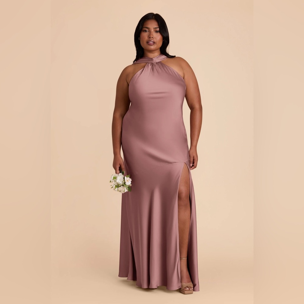 Birdy Grey “Eileen” Matte Satin Dress in Dark Mauve